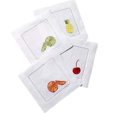 Customizado bordado coctel servillas de tela mano dibujada almohadilla de almohadilla de algodón transfronteriza boca de tela perforada esquina costura borde almohadilla de taza