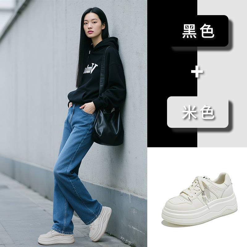 吸膜底真皮小白鞋女2025秋季新款女鞋通勤厚底鞋不累脚圆头单鞋女|undefined