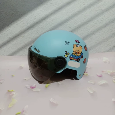 Motosiklet kaskı (dəbilqə) — Safety Helmet - black-short-light-blue-car-bear-7-15-years-old