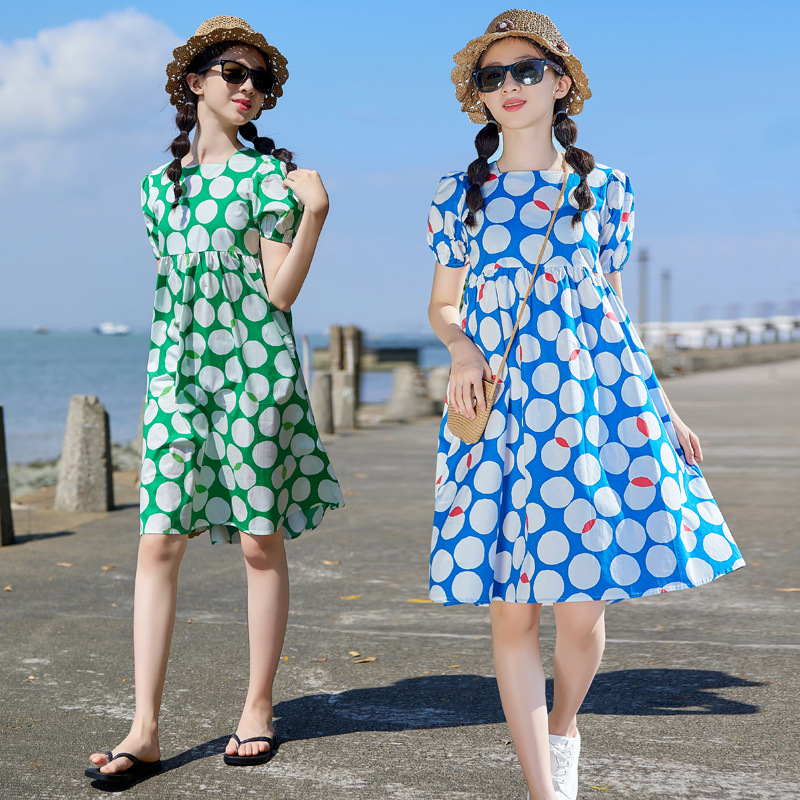 Las niñas visten verano 2024 nueva ropa de verano falda floral de manga corta para niños falda de princesa de niña delgada para niños grandes