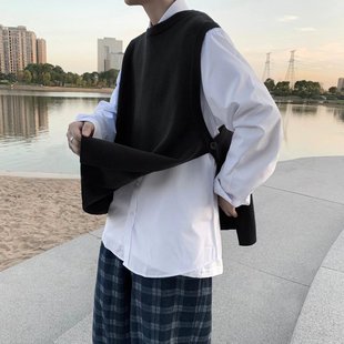 Sweater Vest for boys trendy personalized side slit vest for outer wear Hong Kong style Korean style loose sleeveless waistcoat trendy