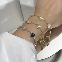高级感金属双色花朵手链甜美气质手环公主风轻奢真金电镀配饰新品