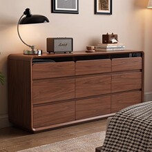实木斗柜卧室靠墙床尾置物柜中古风大容量收纳抽屉柜落地五斗九斗