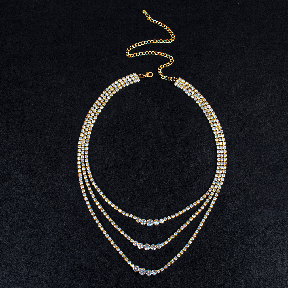 Party Occasion Rhinestone Material Geometric Pattern Exaggerated Geometric Rhinestone Plating Women's Layered Necklaces