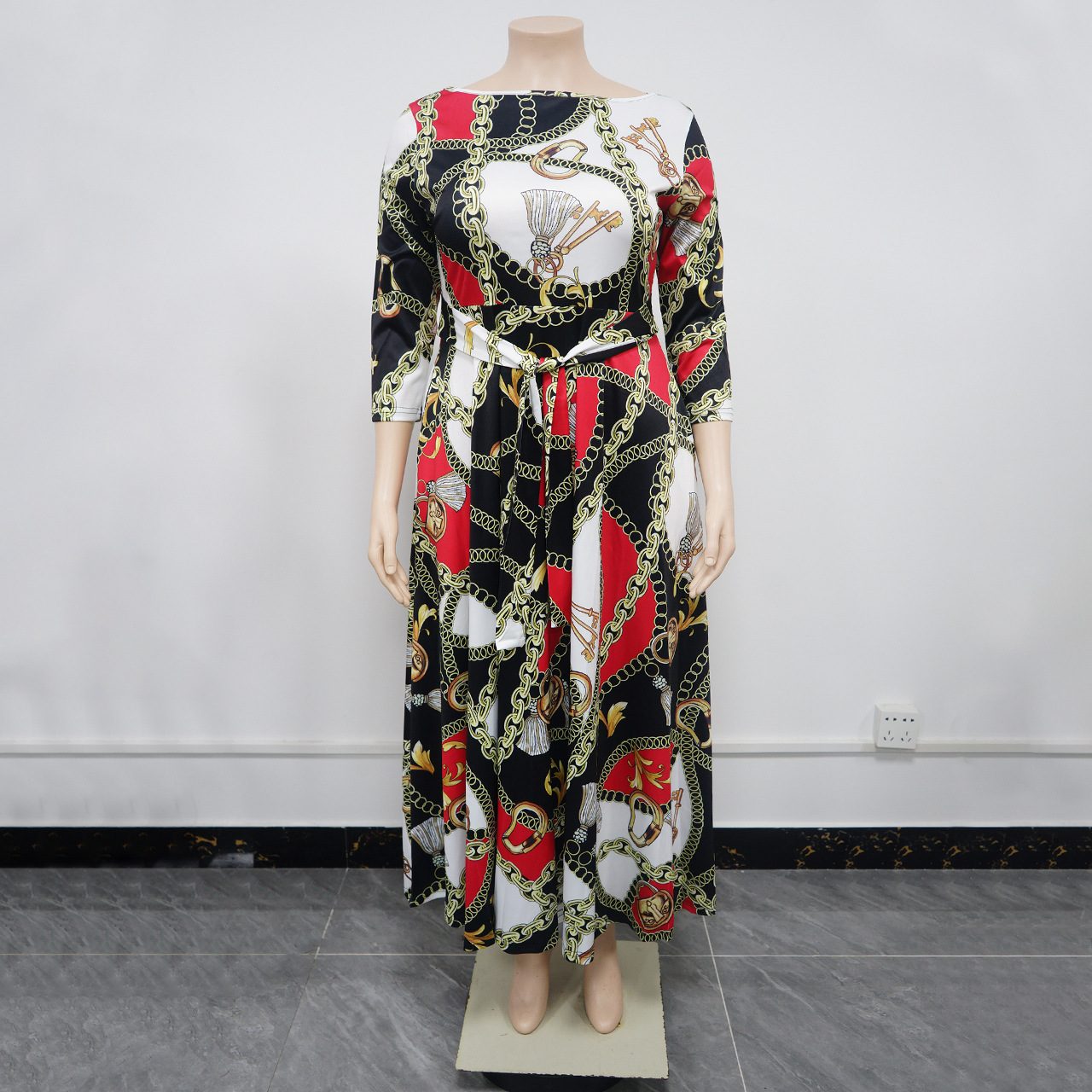 Regular Dress Retro Lady Round Neck Printing 3/4 Length Sleeve Printing Maxi Long Dress Tea Party Street display picture 2