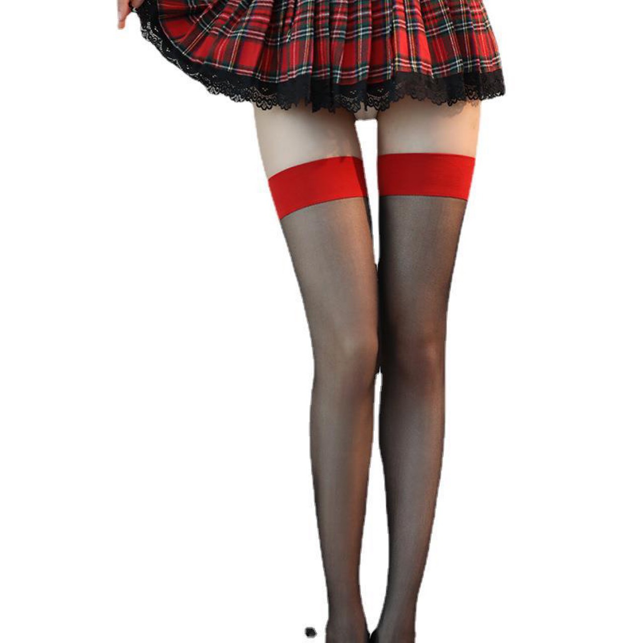 Leopard Print Sheer Stockings with Suspenders, 15D Polyester, One Size — detail image 5