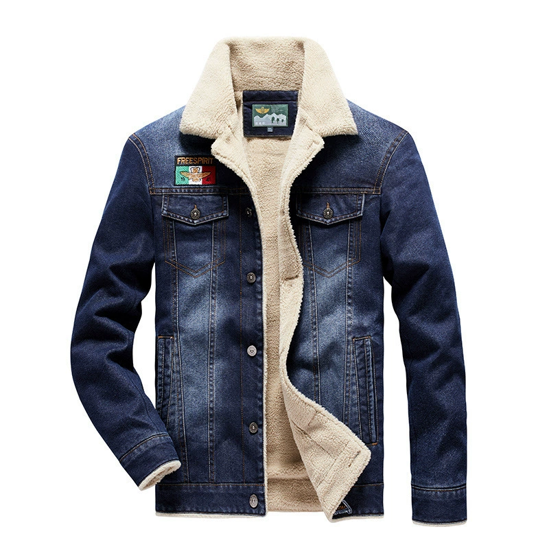 9836 Джинсовое пальто на флисовой подкладке с хлопковой подкладкой, зимняя теплая Повседневная Свободная джинсовая куртка из овечьей шерсти