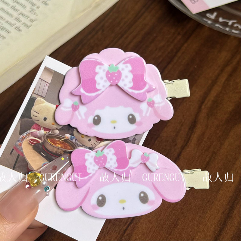 New Cartoon Cute Strawberry Seamless Cat and Lamb Hair Clip, Sweet and Adorable Acrylic Side Clip for Women, Duckbill Clip