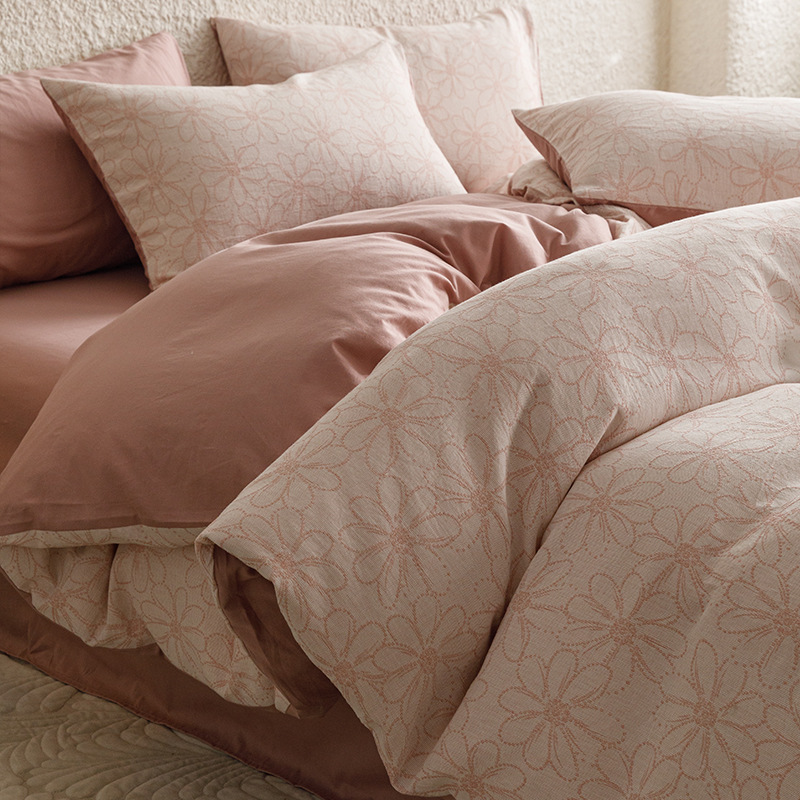 Summer Clase A Algodón lavado de algodón Juego de cuatro piezas Algodón puro Sensación simple de alta gama Funda de edredón Juego de tres piezas de ropa de cama