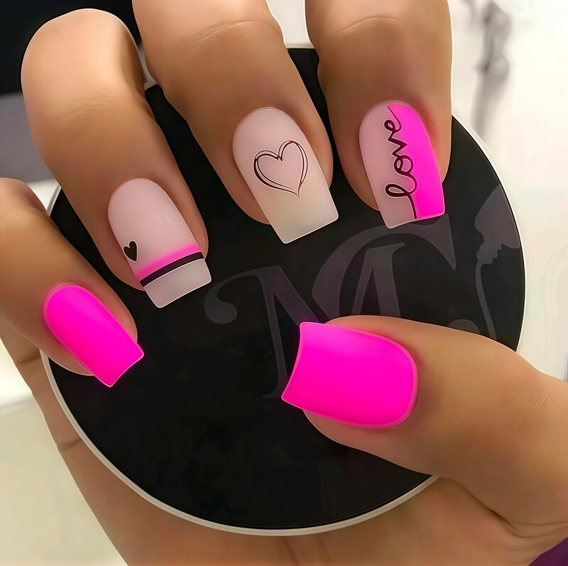 Chinese-Style Glossy Fake Nails for Girls, Pink Simple High-End Heart Design Wearable Nails, Blush Nails