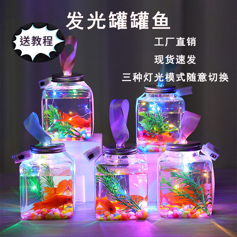 Trendy Glowing Fish Jar, Night Market Stall Bubble Fish Glowing Small Fish Jar, Small Turtle Jar, Glowing Plastic Bottle, Turtle Tank