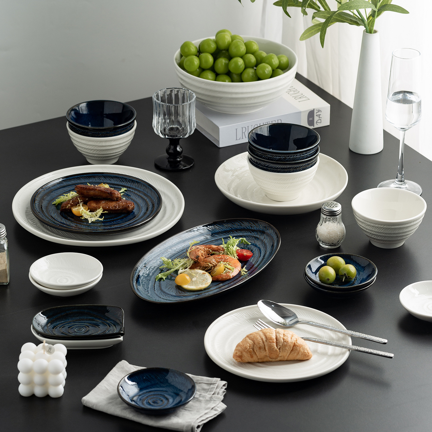 High-End Ceramic Tableware Set Combination Household Dishes and Plates Set Rice Bowl Noodle Soup Bowl Shallow Plate Deep Plate Fish Plate