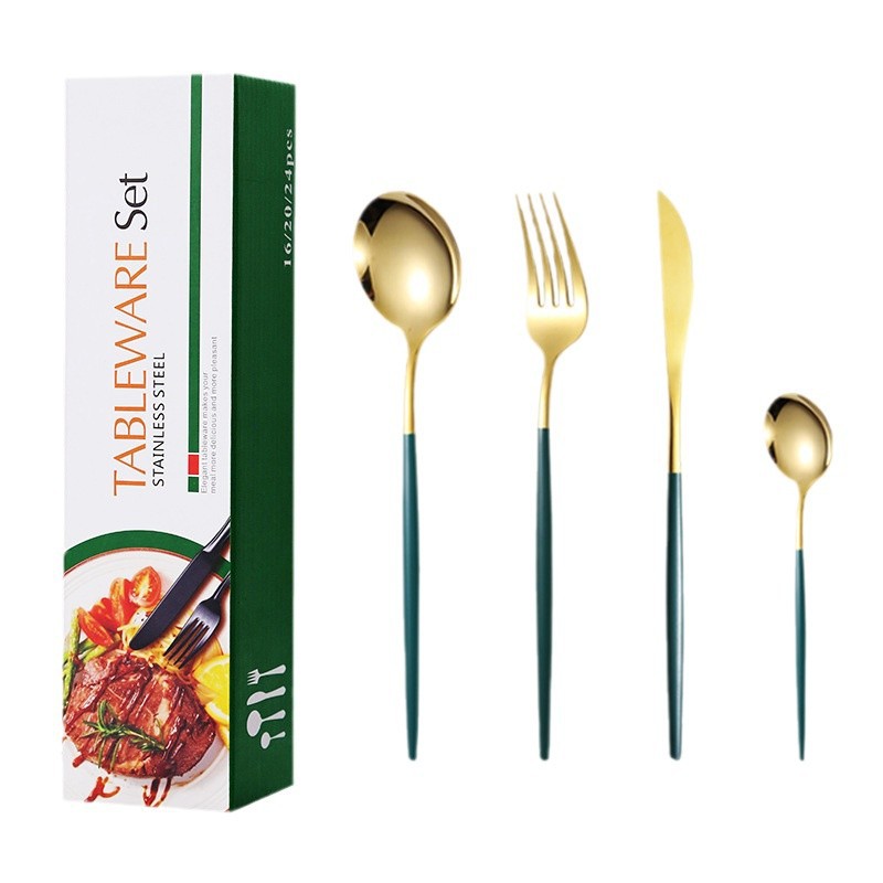 Juego de vajilla de comida occidental de acero inoxidable portugués transfronterizo Juego de 24 piezas Cuchillo, tenedor, cuchara, postre, tenedor, cuchara, regalo