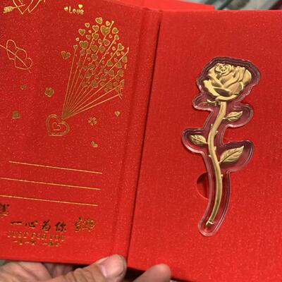 [新中式仿金箔玫瑰花金片信封红包七夕情人节礼物永不凋谢金玫瑰花]