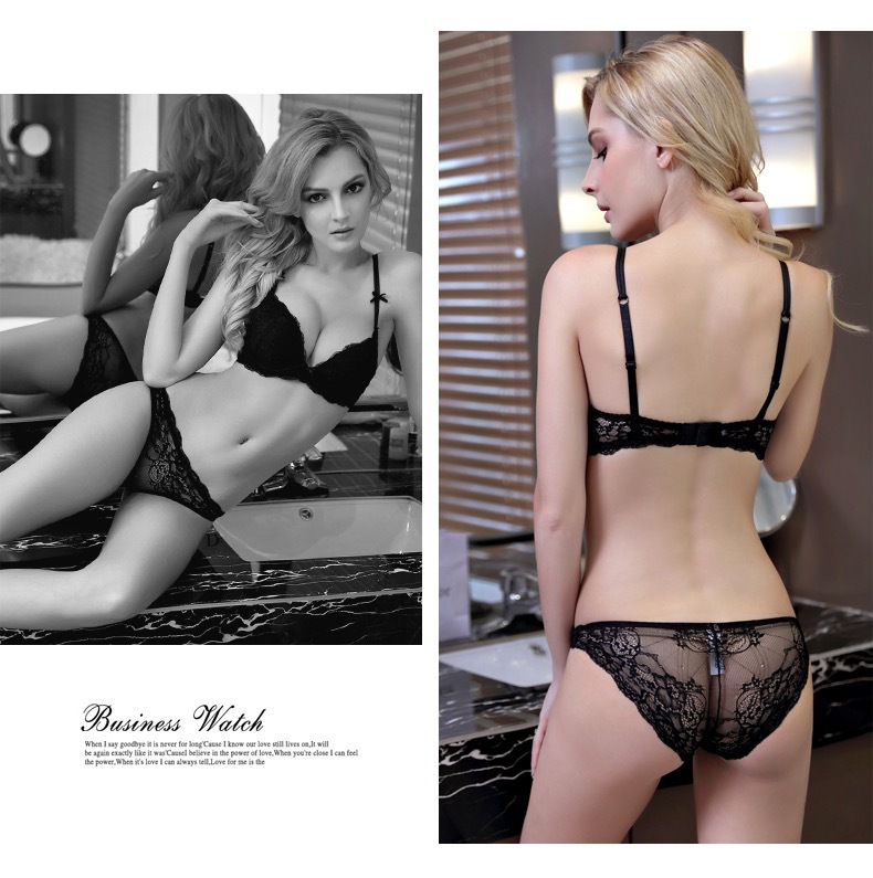 Ensemble de soutien-gorge sexy en dentelle avec bonnet en éponge épais et bas fin pour femme_voghion.com