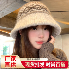 废尔岛风针织毛线帽子女秋冬季保暖百搭显脸小新款复古民族风盆帽