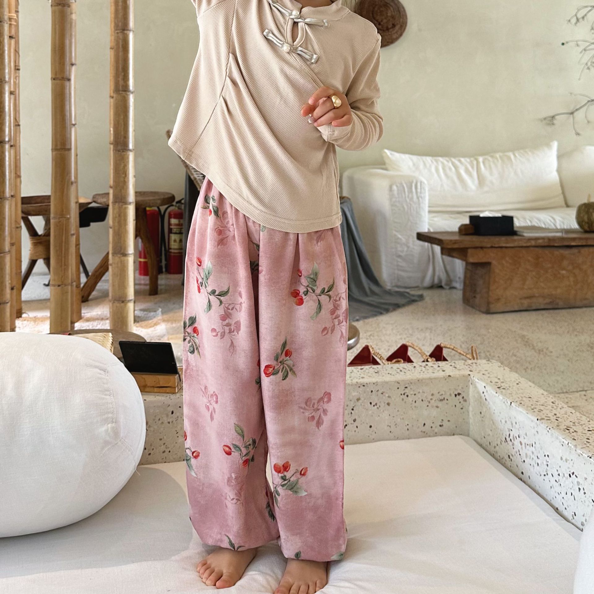 Pantalones anti-mosquitos para niños, estilo fino de verano para bebés, ropa de verano para niños y niñas, pantalones largos de linterna para niños de mediana edad, pijamas de seda de algodón, ocio