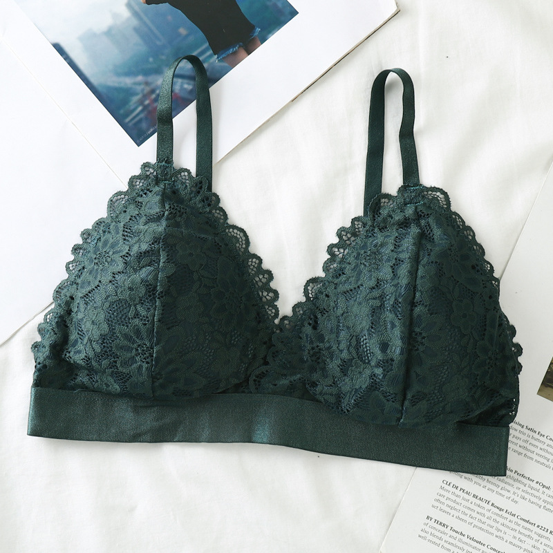 Belleza de nuevo la ropa interior de las mujeres de la piel de encaje sexy francés Triángulo Copa chica se reunieron sujetador de la correa inalámbrica sujetador image 11