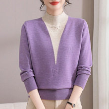 秋季妈妈装毛衣中老年女士针织衫假两件女式打底衫婆婆秋装上衣