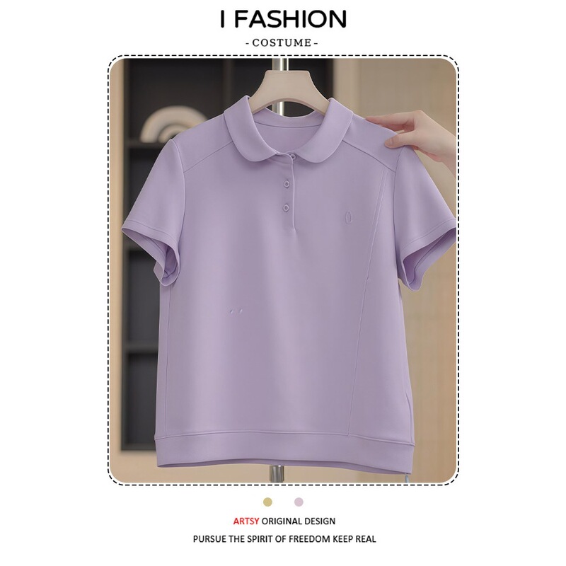 Fashionable Polo Collar Short-Sleeve T-Shirt for Women, 2026 Summer New Style, Solid Color, Petite, Simple and Versatile Top Fashionable Polo Collar Short-Sleeve T-Shirt for Women, 2026 Summer New Style, Solid Color, Petite, Simple and Versatile Top