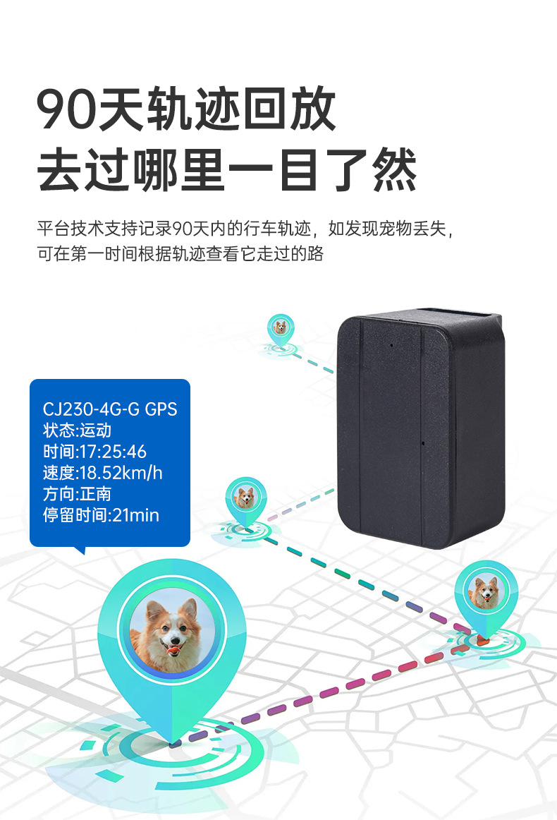 Pet Locator Cj230 Cat and Dog Tracker Gps Locator Remote Inquiry Real-Time Positioning Anti-Lost Device