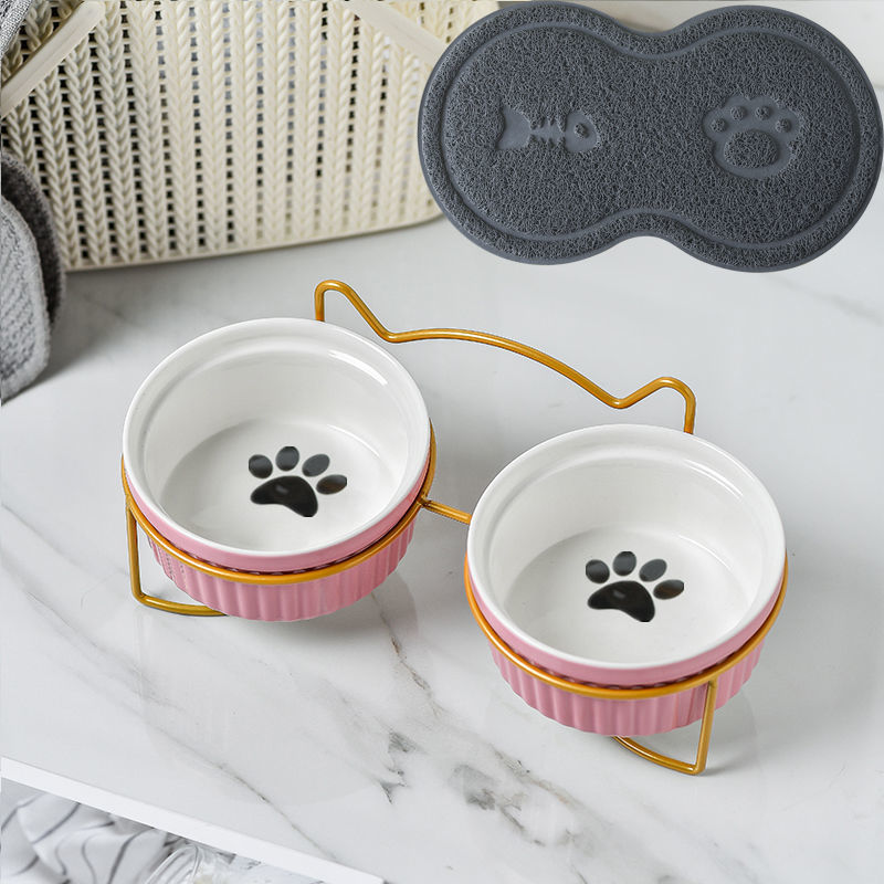 Cerámica doble cuenco cuello para perro y gato cuenco para mascotas cuenco para perros cuenco para perros cuenco para gatos cuenco alimentador para mascotas