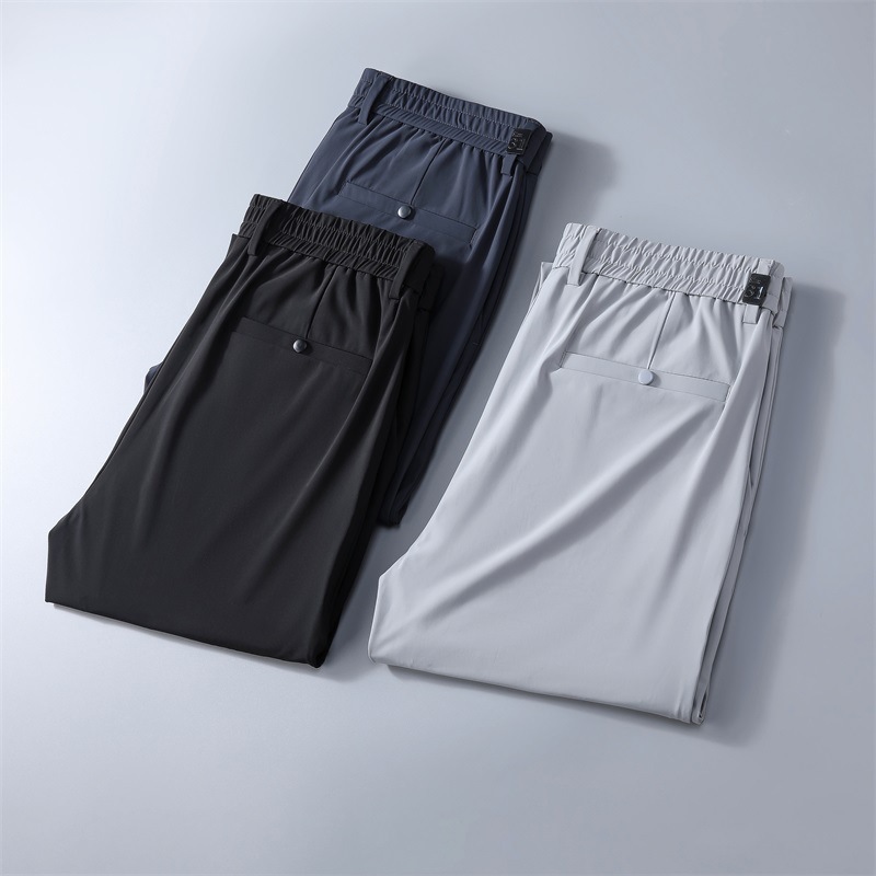 High-end Men's Pants Summer Thin Ice Silk Pants Stretch Quick-drying Men's Casual Business Elastic Waist Straight Pants Men's