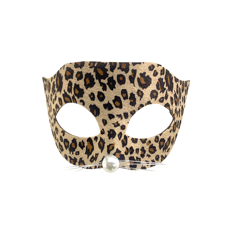 Amazon venta caliente leopardo cabello bandas mitad cara máscara set leopardo cabello bandas corbata maquillaje decoración de fiesta