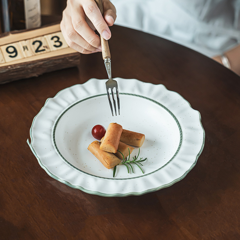Alto valor facial creativo de encaje verde sombrero de paja tazón de cerámica doméstica tazón de cubiertos tazón de ensalada tazón de sopa tazón de pasta