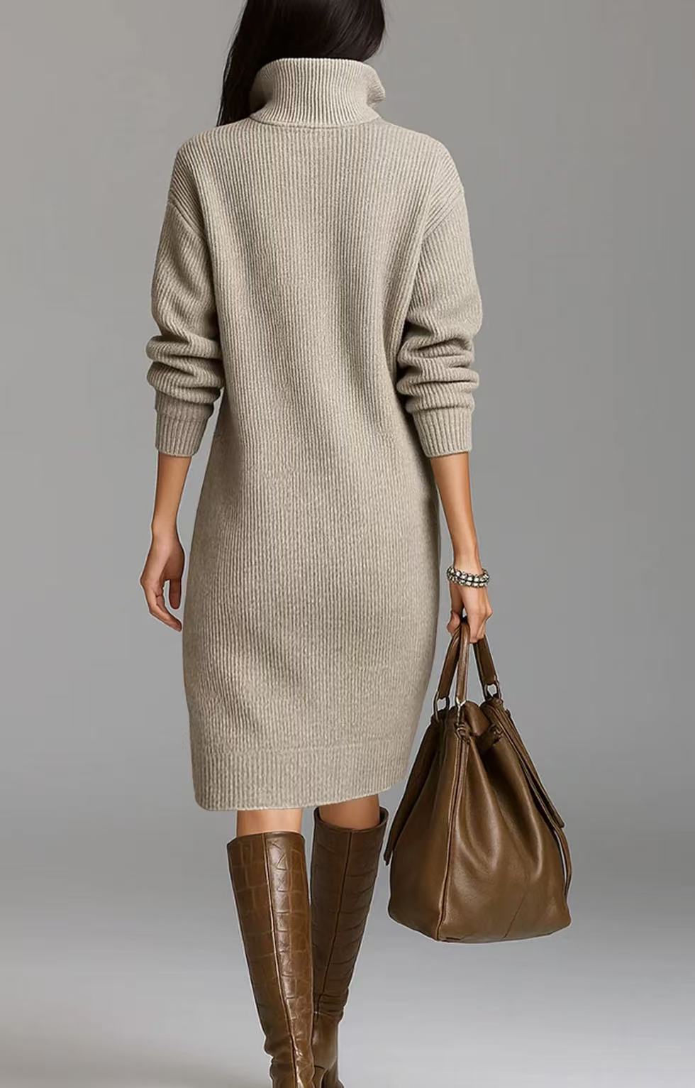 Robe pull en maille boutonnée femme robe casual mi-longue automne_voghion.com