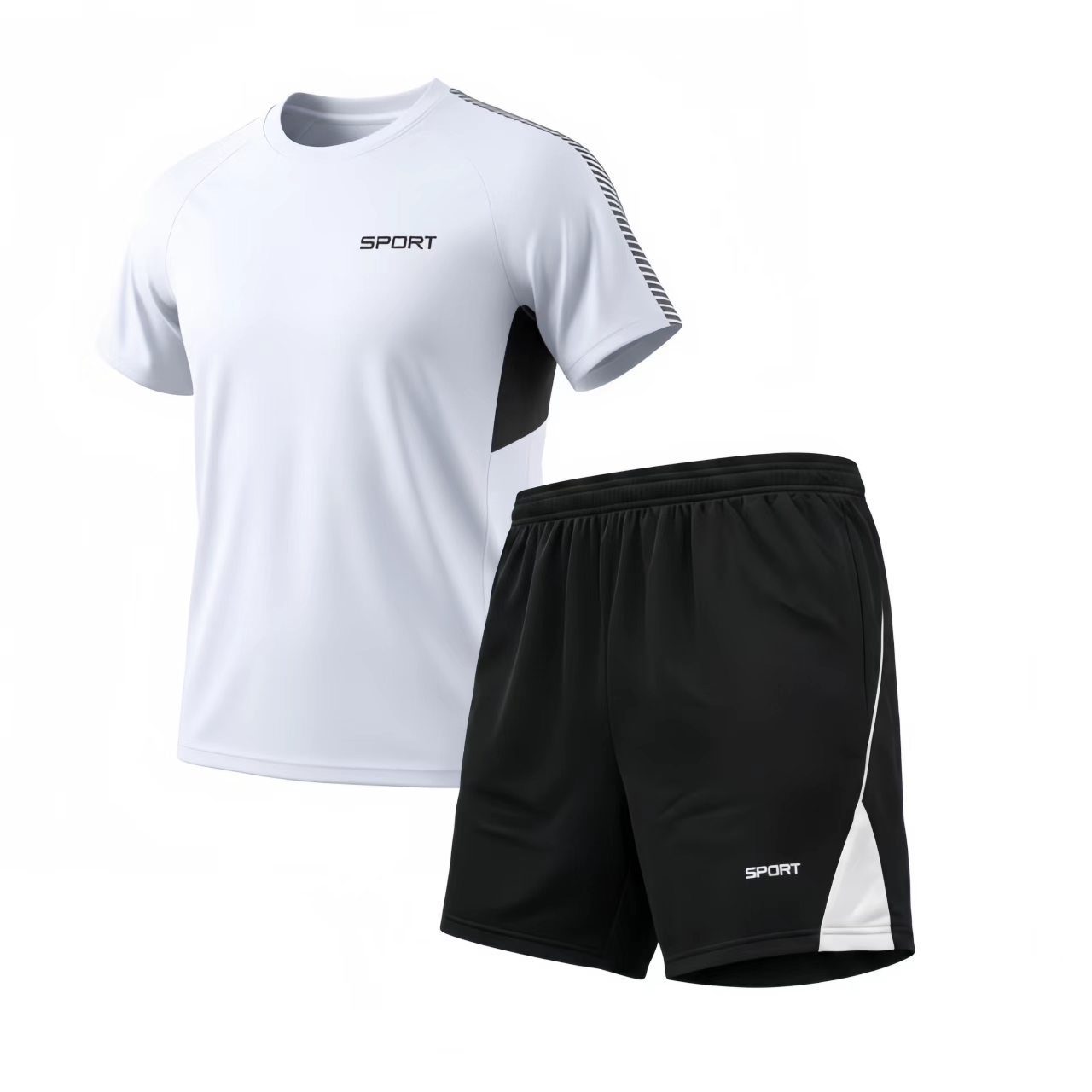 TZ1671 Men's Ice Silk Quick-Drying Sports Suit, Summer Short-Sleeve T-Shirt and Shorts Two-Piece Set for Running and Fitness