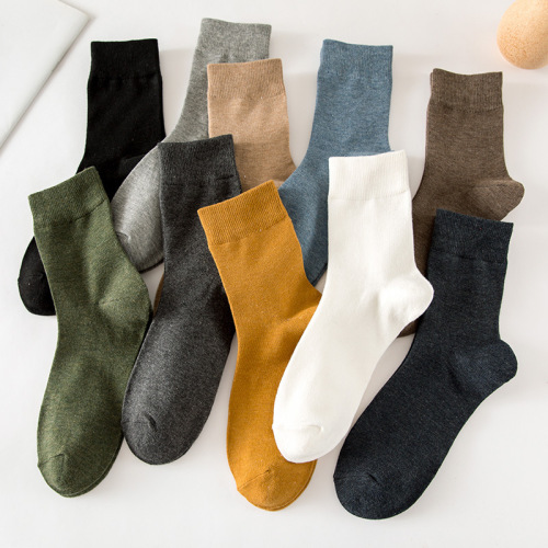 21 autumn and winter new socks men's mid-calf socks solid color flat men's cotton casual and comfortable business socks manufacturer wholesale