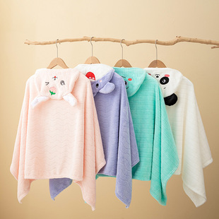 Children's Blanket Poncho Bath Towel Baby Coral Fleece Absorbent Infant Poncho Bath Wrap Bathrobe Poncho Style
