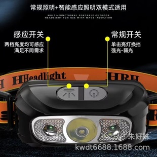 New LED strong light outdoor camping induction headlight Type-c charging hiking waterproof COB head-mounted night fishing light