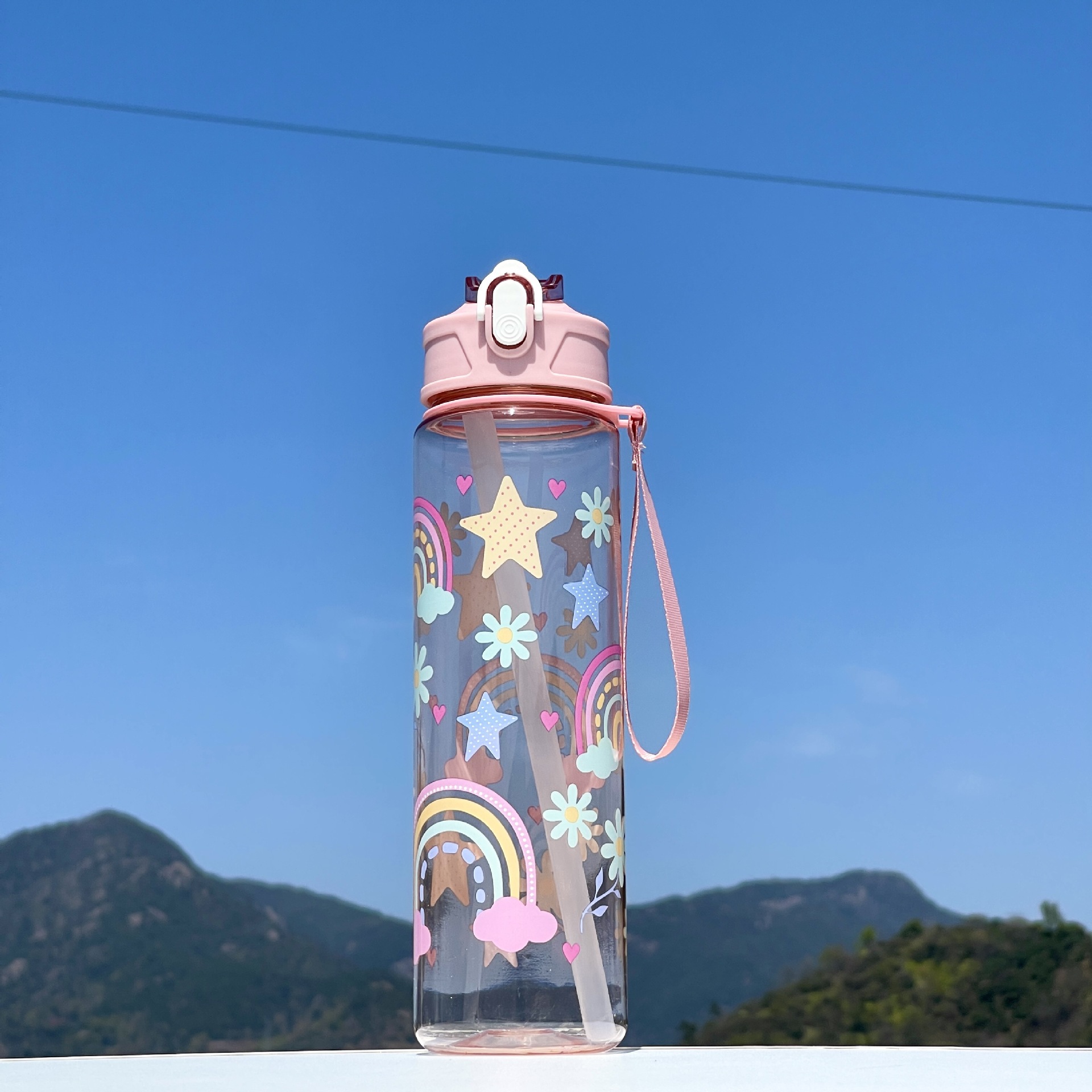 Taza de paja Kapi Barakatong con cierre Taza de mano Taza de plástico para deportes y fitness Taza de agua espacial para hombres y mujeres