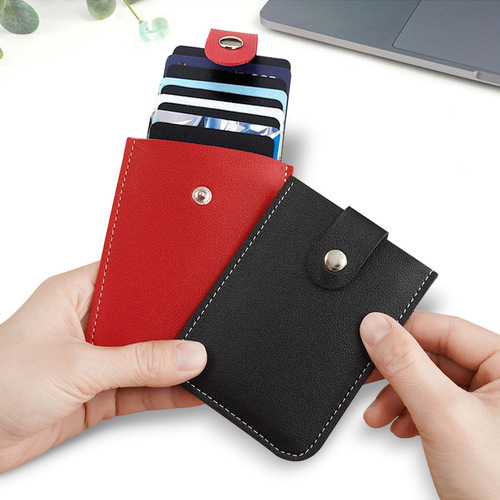 Cross-border lychee pattern pull-out card holder for men and women, lightweight and compact leather card case, factory wholesale logo