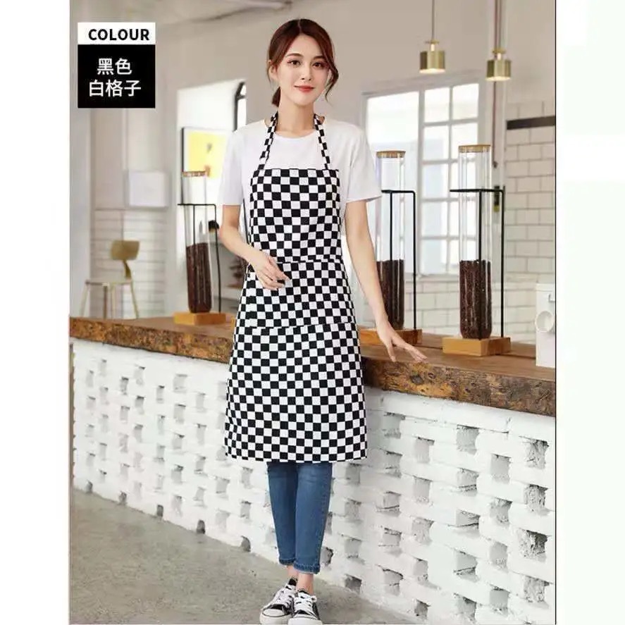 흑백 체크 무늬 [두꺼운] 조절 가능한 홀터넥