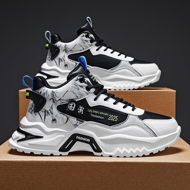 High-Top Men's Shoes 2025 New Autumn Sports Sneakers Height-Increasing Thick-Soled Dad Shoes Chinese Trend Basketball Trendy Shoes