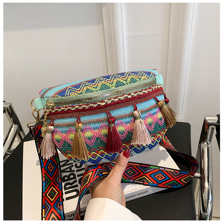 112g Weight Tassel, Weave, Sewing Thread Fashion Element Zipper Closure Type Single Shoulder Strap Strap Type Fanny Pack Bags Type Holiday, Daily Occasion cotton and linen Material Women's Backpack Backpack Waves Pattern All Seasons Season Women's Gender Ethnic Style Style Square Shape Women's Ethnic Style Waves Cotton And Linen Waist Bags 32