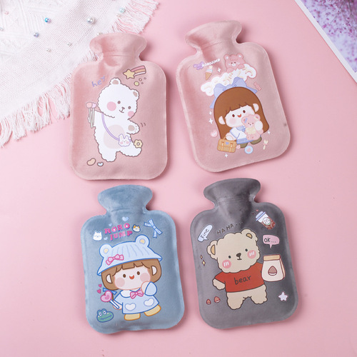 New short plush hot water bottle filled with water, small size hot water bottle, portable belly warmer, mini plush hot water bottle