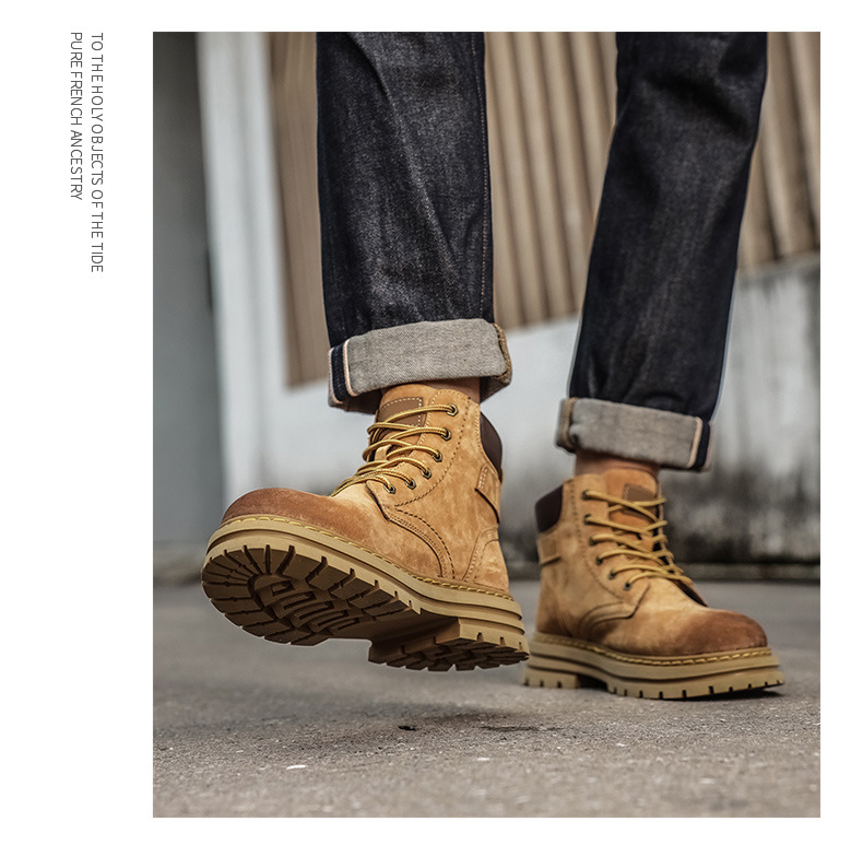 Men's ankle boots Autumn high top men's boots Retro casual desert boots Leather big yellow boots platform work boots_voghion.com