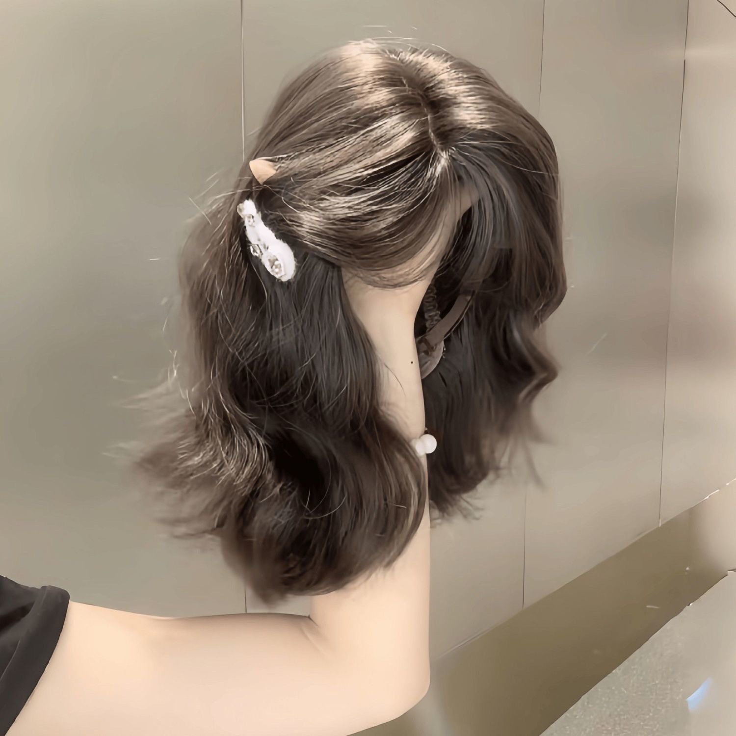 Parrucca Koni stile coreano in lana arricciata a uovo per autunno e inverno, frangia d'aria, capelli corti naturali giovanili e soffici per le donne