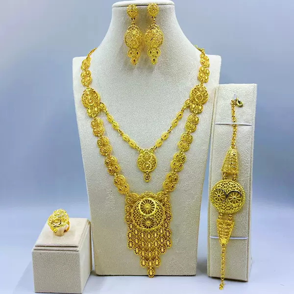 Cross-Border Hot Selling Middle Eastern Indian Jewelry Evening Dress Earrings Ring Necklace Jewelry Set Ready for Sale