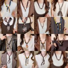 法式轻奢布艺风玫瑰花项链甜美时尚潮流毛衣链设计感小众项饰批发