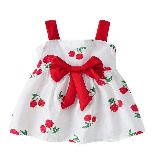 Summer baby dress for girls, cute printed suspender skirt for girls, bow A-line princess skirt, children's skirt