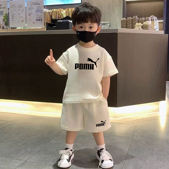 Boys and girls summer 2025 new fashion round neck short sleeve two-piece shorts sports thin suit fashion