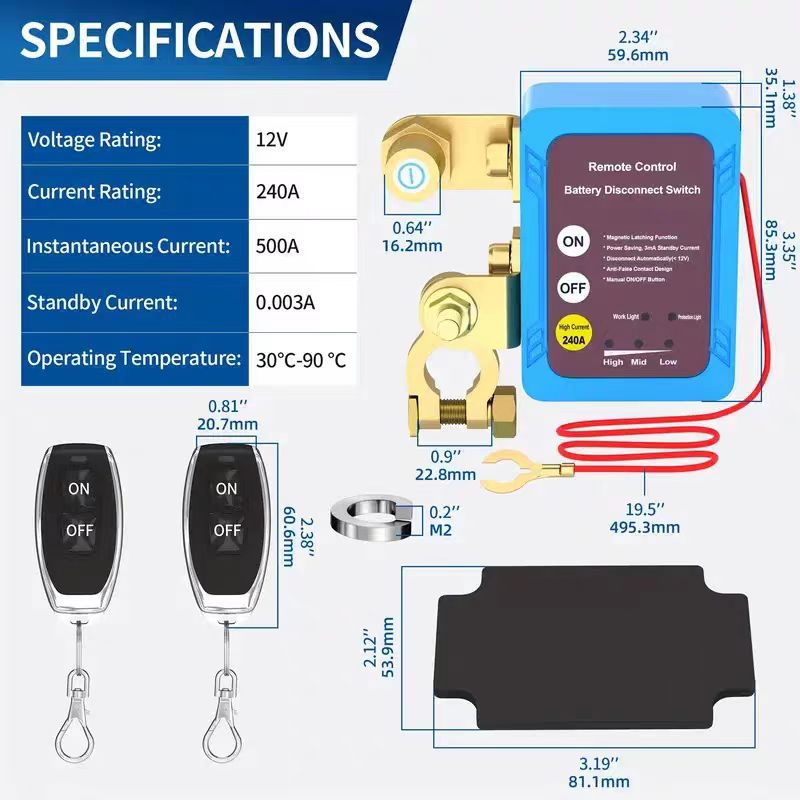 Universal 12V24V High-Current Car Battery Power-Off Switch, Anti-Drain Protection, Intelligent Remote Control Switch for Cars