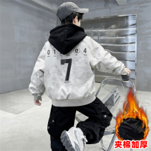 男童秋冬夹棉加厚外套2025新款中大儿童秋冬季连帽上衣棉服酷帅