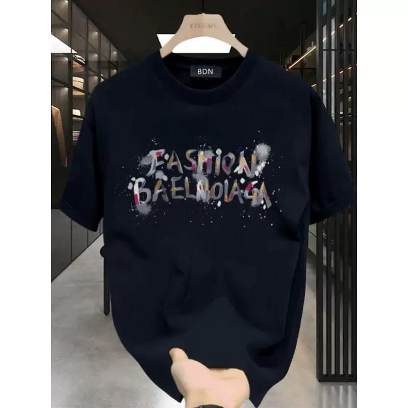 Модная стильная мужская футболка из чистого хлопка с коротким рукавом, летняя новинка 2025 года, свободный крой, брендовый трендовый топ с половиной рукава.