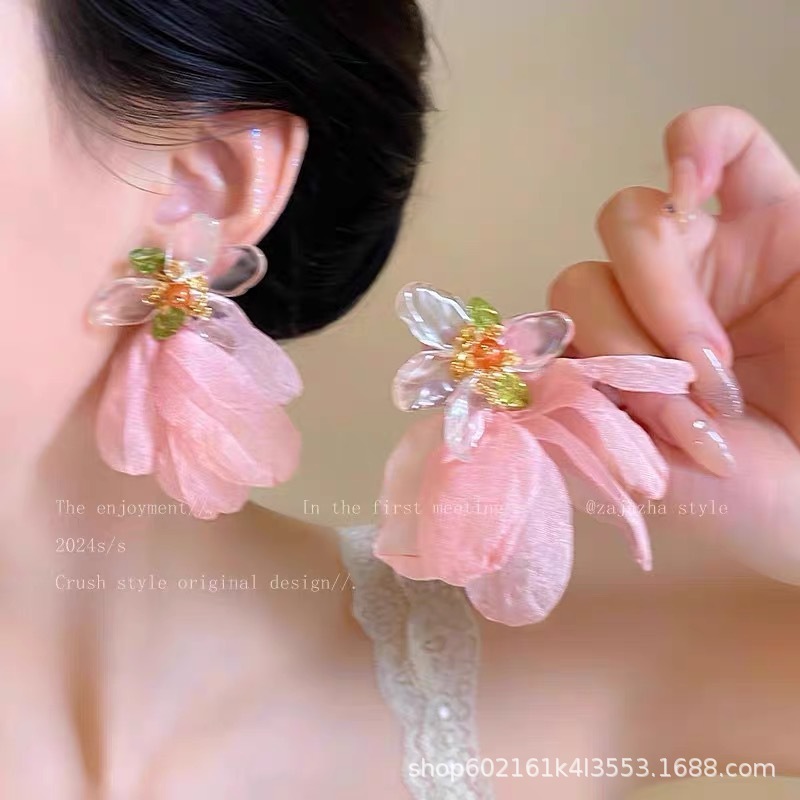 绿色海岛串珠花朵耳钉女2025新款海边度假风耳环夸张配饰耳饰|undefined